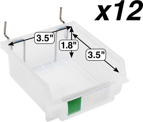 12 Pack Pegboard Bins - Clear - Hooks to Any Peg Board - Organize Hardware, Accessories, Attachments, Workbench, Garage