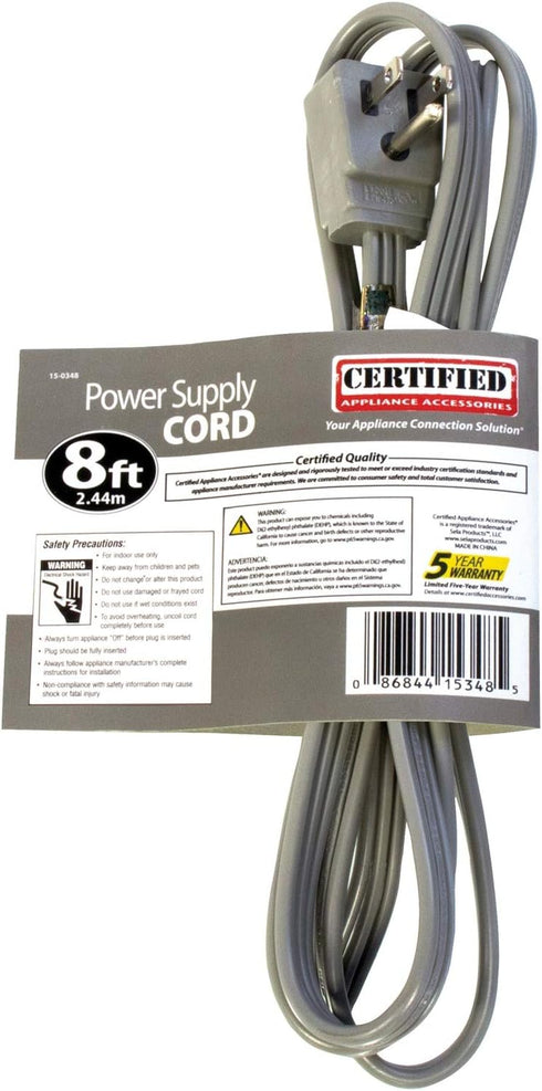 Certified Appliance Accessories 15-0348 15-Amp 8 3 Appliance Power Cord, Feet, Wires, Grounded, Right Angle Plug Head