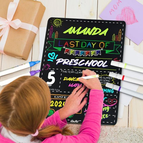 Personalized First Day and Last Day of School Sign, 13" x 16" Large Chalkboard Style Photo Prop - 2 Pcs
