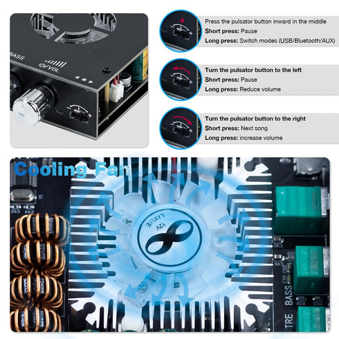 ZK-1602T 2.0 160W+160W 15-36V 5.0 Hosyond Bluetooth Amplifier Board, Channel Stereo Audio Amp with Treble & Bass