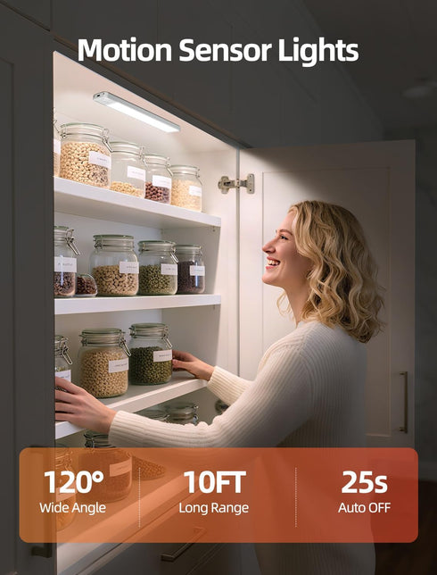 12 Inch Dimmable Closet Counter 3 Pack Under Cabinet Motion Sensor Lighting: Rechargeable Lights Indoor - Battery