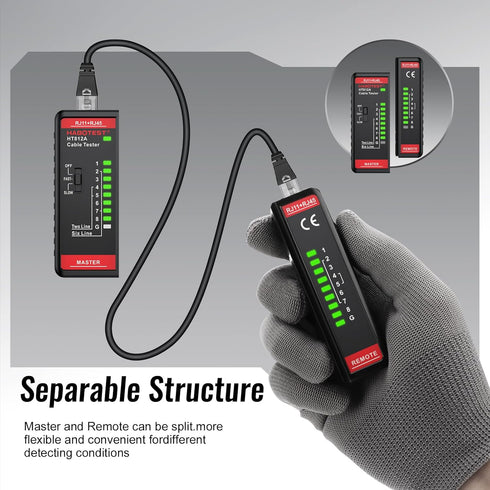 HT812A Ethernet Cable Tester with RJ45 RJ11 Port, Fast/Slow Gear, 60V Continuity Test for CAT5/CAT6