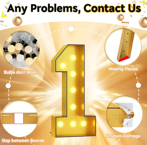 1, 4FT, 1st 21st 4 Light Up Number Marquee Light Up Numbers Gold Large Led Numbers Lights for First Birthday, Feet Tall