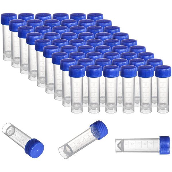 ZENFUN Set of 100 Plastic Test Tubes with Lids, 5 ml Graduated Shot Tubes for Liquid, Potions, Laboratory