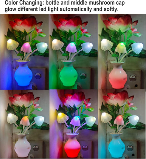 AUSAYE Sensor LED Night Light Plug-in Nightlight, Color Changing Lamp Rose Flower Mushroom Night Light for Kids Adults