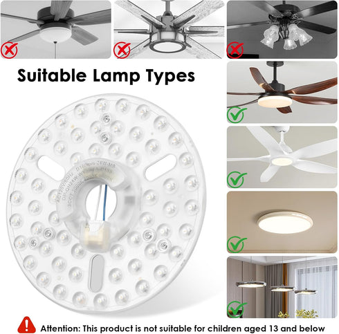 NEMTMCUA 6.3" 2200LM 3CCT 3000K 4200K 6500K 24W Ceiling Fan LED Light Panel Replacement Kit, Bright Daylight, Retrofit