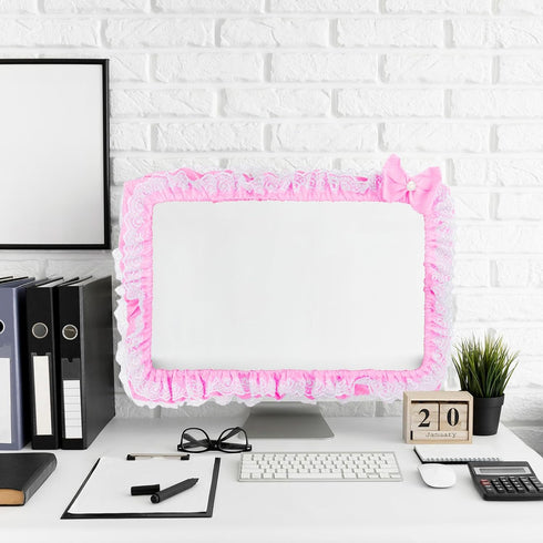 23"-27" Lovely Cute Computer Monitor Cover with Lovely Cute Elastic Pen Pocket Bow-knot TV LCD Screen Monitor