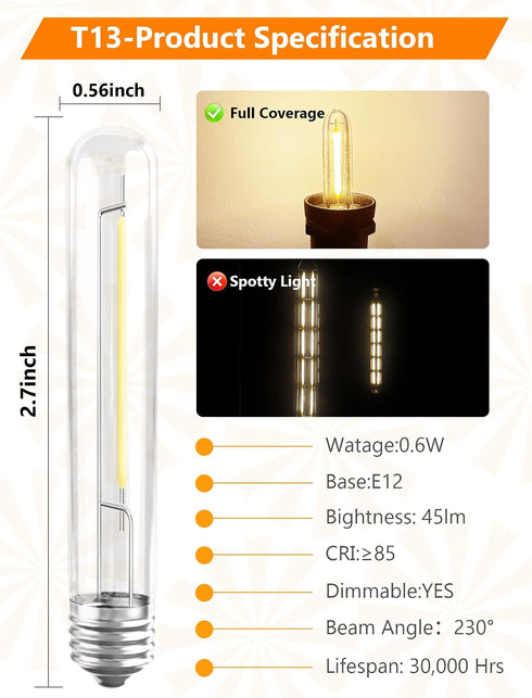 12 Pack Bulbs E12, T13 Bulbs Dimmable E12 Bulbs S14 G40 C7 LED Replacement LED Light for Outdoor String Lights