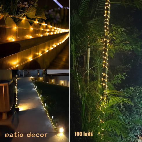 2 Pack IP65 39FT 100LEDs LairtPOW Solar Rope Light Waterproof Outdoor LED Solar Outdoor Lights for Party Garden Yard