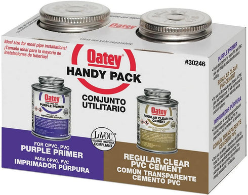Oatey 30246 4 oz. PVC Regular Clear Cement and 4 oz. NSF Purple Primer Handy Pack