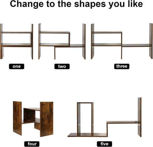 Expandable Wood Desktop Bookshelf Organizer, Office Storage Rack, Natural Stand for Supplies and Display
