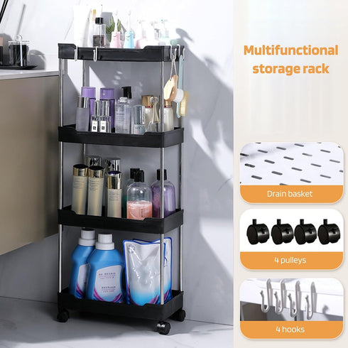 4-Layers Storage Rack Multi-functional Storage Cart Utility Rolling Storage Cart Trolley with Lockable Wheels Large