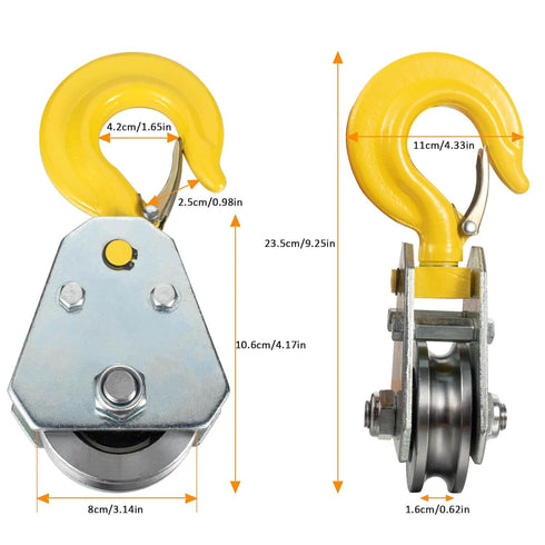 2Ton Heavy Duty Pulley Hook, Lifting Block Hoist with Hook for 5/8" Wire Rope Snatch Block, 1 Pack