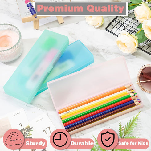 Fainne 24 Pcs Plastic Pencil Case, Frosted Pencil Box with Hinged Lid for School Office