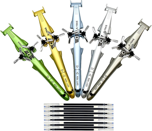 Lopenle 10PCS Novelty Helicopter Gel Pen, Cool Airplane Shape Pen with 24 Refills for School Office Party
