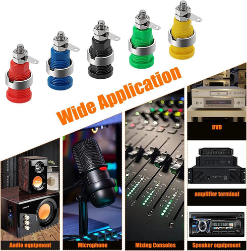 Oiyagai 10 Pcs 4mm Banana Socket Plug, Binding Post with Safety Protection, 5 Colors: Red, Yellow, Black, Blue, Green