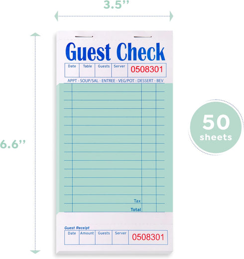 20 Pack 50 Alitte Guest Check Books for Servers Order Book Restaurant Server Notepads with Serial Numbers, Menu Labels