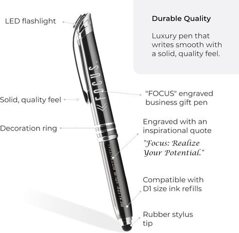 Inkstone FOCUS Motivational Business Penlight with Lighted Writing Tip and Stylus - Executive Business Pen for Professional Men Women