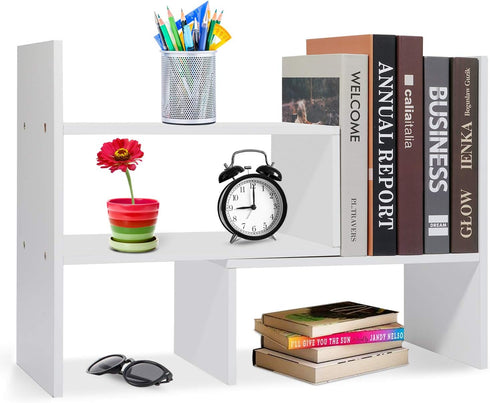 Hossejoy Wood Adjustable Desktop Storage Organizer Display Shelf Rack, Office Supplies Desk