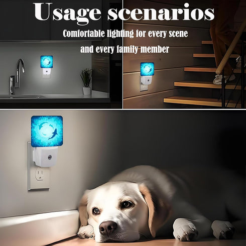 FSHVQKD Floating Sharks Night Light,Plug Into Wall with Dusk to Dawn Light Sensors, Warm Nightlights for Bedroom