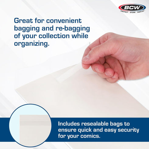 BCW Current Premade Resealable Comic Bags and Boards, 50 Resealable Sleeves for Current/Modern Comics