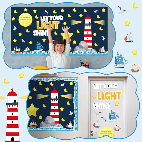 party greeting 109Pcs Christian Religious Bulletin Board Set, Let Your Light Shine Classroom Decoration