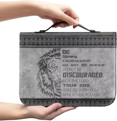 Belidome Lion Bible Cover for Men, Large PU Leather Bible Bag with Pockets, Waterproof Portable Organizer