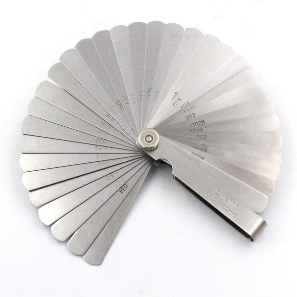 Stainless Steel Feeler Gauge Universal Standard SAE and Metric Offset Valve Thickness Gauge, 32-Piece Blade Tool