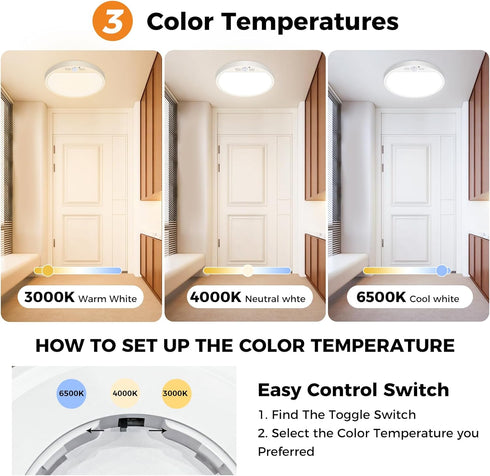 8.7 Inch 3000K/4000K/6500K Closet 18W 1800LM slochi Motion Sensor Light Indoor Wired, Lights Motion Sensored, Flush