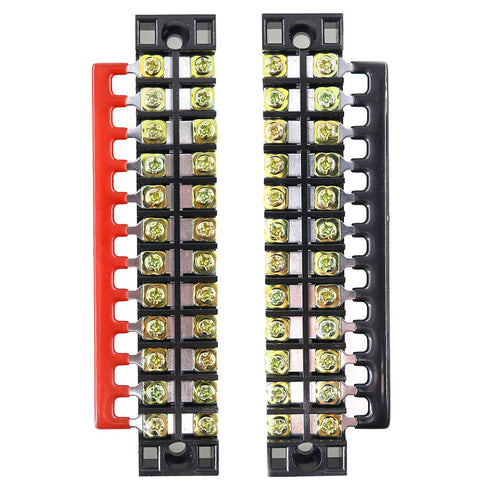 12pcs 600V 15A 12 Position Double Row Screw Terminal Strip and 400V 10A Red/Black Pre Insulated Terminal Barrier