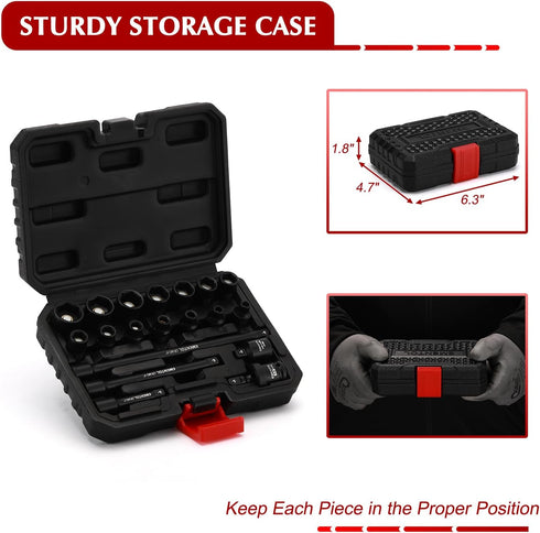 1/4 Inch Set, 19-Piece 4-15mm, 6 EMENTOL Drive Magnetic Impact Socket Metric, Point, Shallow, Cr-Mo,Magnetic Sockets