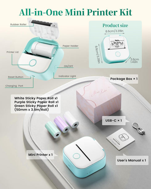 Memoking T02 Mini Sticker Printer - Thermal Printer Portable Label Maker Bluetooth Photo Printer Print Pods Inkless