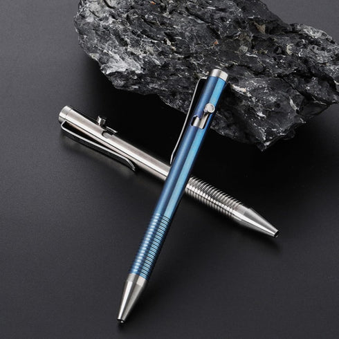 Titanium Bolt Action Pen with Clip, Ballpoint Pen, Pocket Pen, Compact Size EDC Pen for Everyday Carry (Blue)