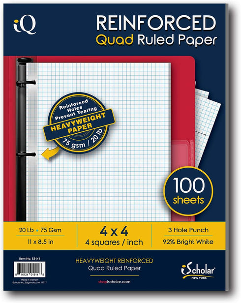 iScholar Reinforced Quad Filler Paper, 100 Sheets