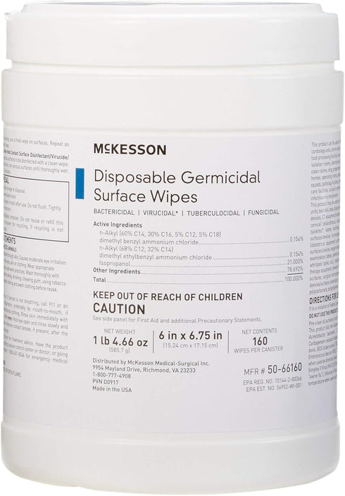 McKesson Germicidal Wipes - Alcohol Disinfecting Wipes, Hospital Grade Multi-Surface Wipes, 160 Wipes, 1 Pack