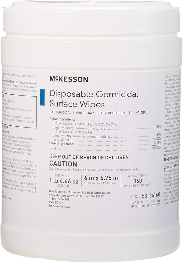 McKesson Germicidal Wipes - Alcohol Disinfecting Wipes, Hospital Grade Multi-Surface Wipes, 160 Wipes, 1 Pack
