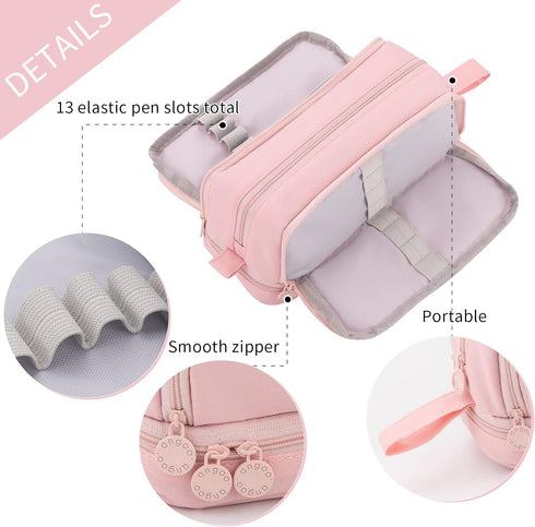 CICIMELON Large Capacity Pen Pencil Case with 4 Compartments, Aesthetic Organizer for Teen Girls (Pink)