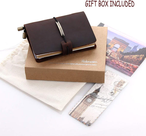 Refillable Handmade Leather Travelers Notebook - Small Size 5.2" x 4" Inches, Coffee