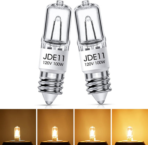 JDE11 120V 100W, E11 Bulb, E11 Bulbs, T4 Dimmable Bulbs, 2800K JDE11 Bulb 2 Pack Flaspar Halogen Light Mini Base