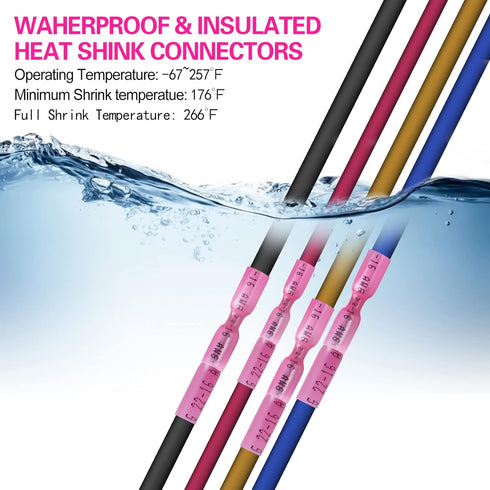 100 PCS 22-16 AWG Waterproof Heat Shrink Quick Disconnect Connectors, Crimp Electrical Wire Male Spade Connectors