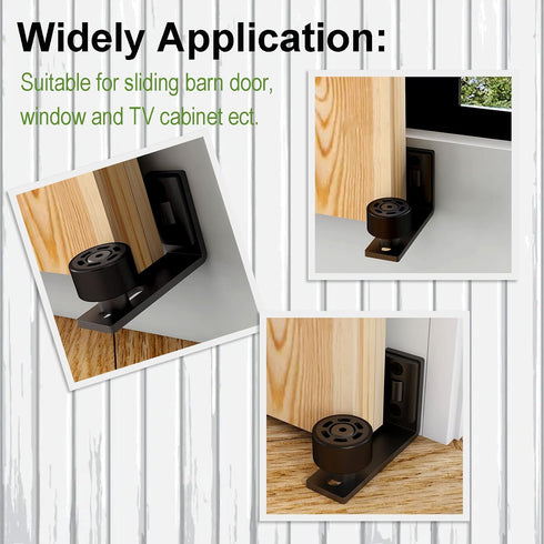 Sliding Barn Door Floor Guide Wall Mount Hardware with Adjustable Stay Rollers, Smooth Wheels, Black 2 Pack