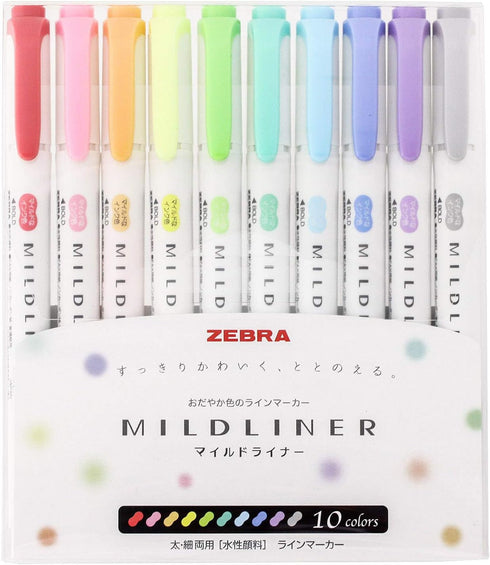 Zebra Highlight Pen Penile Mild Liner, 10 Color Set WKT7-10C