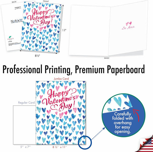 NobleWorks Jumbo Valentine's Day Love Greeting Card, 8.5 x 11 Inch with Envelope, Large Blue Hearts J3503VDG