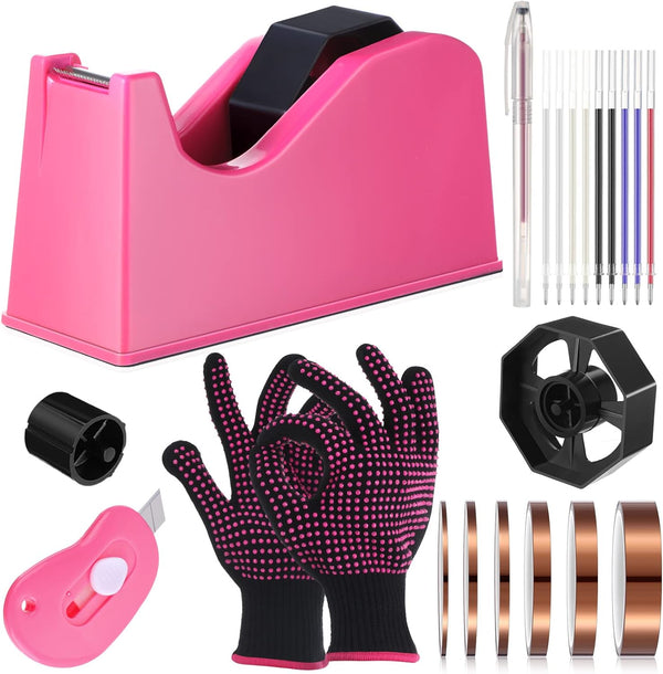 Kosiz 20 Pcs Heat Tape Dispenser Set with Gloves, Multi Size Heat Tape for Sublimation, Nonskid Base