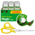 Magic Tape 3 Packs Clear Tape, Invisible Tape 1/2 x 450 Inches, with Dispensers and 8 Inch All Purpose Scissors