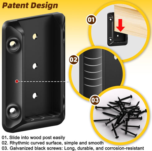 4pcs Deck Railing Bracket Connectors for 2 4 Deck Railing Wood Post, with Coated Screws and Drill Bit