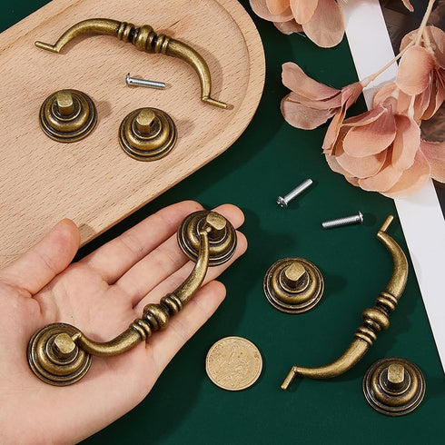 6 Sets 4 inch SUPERFINDINGS Vintage Bail Pull Handles Hole Center Antique Bronze Drawer Handles Alloy Drop Pulls