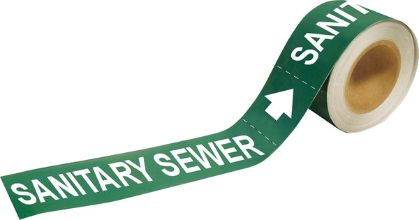 Brady 20465 Economy Pipe Markers-to-Go, B-736, 1" Height X 8" Width, White On Green, Legend "Sanity Sewer" - Plastic