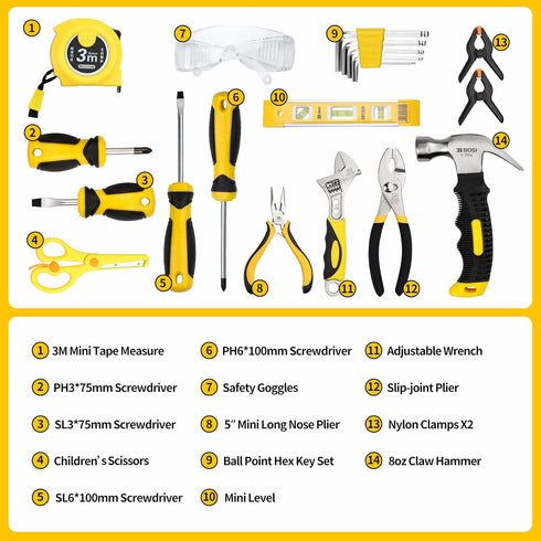 20-Piece Set Hand Tool with Storage Bag for Boys & Girls, Learning Tool Kit for Home DIY