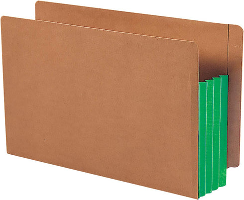 Smead End Tab Pocket, Extra Wide Legal Size, Redrope with Green Gusset, 10 per Box, 3-1/2" Expansion